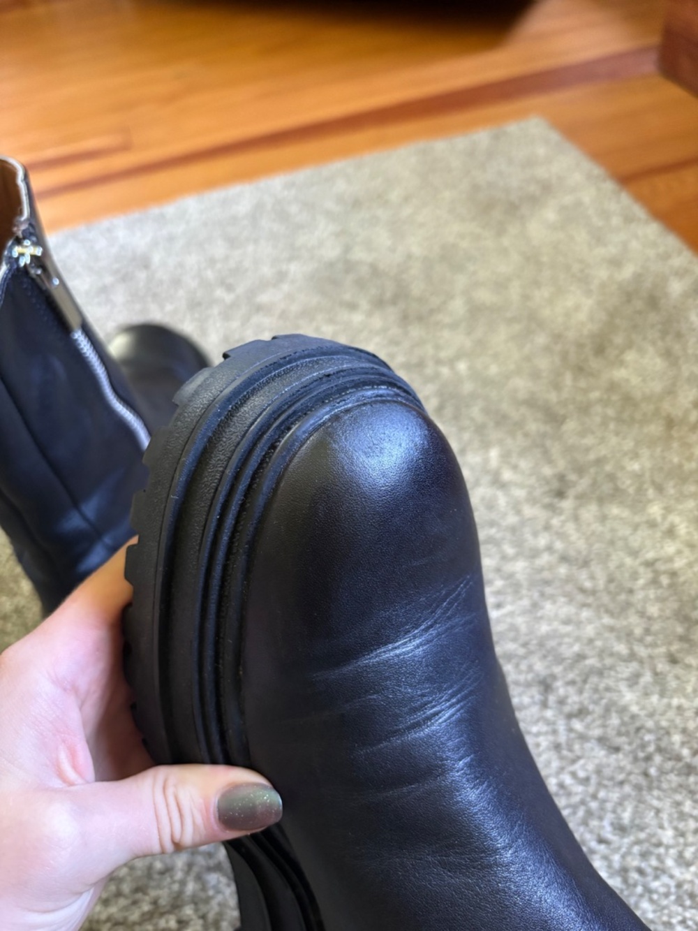 Zara Chunky Black Leather Moto Boots - Picture 5 of 7